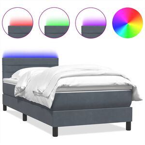vidaXL Box spring postelja z vzmetnico LED Temno siva 90x220 cm Velvet
