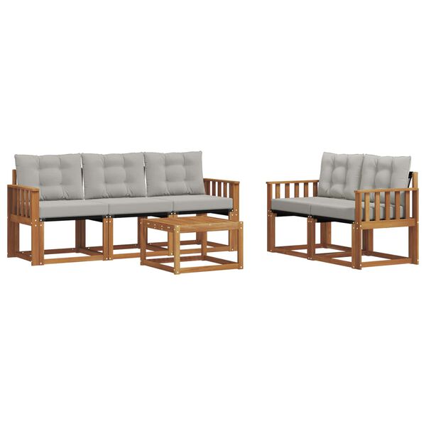 vidaXL Zunanja garnitura za sedenje 6 pcs Naravna in svetlo siva