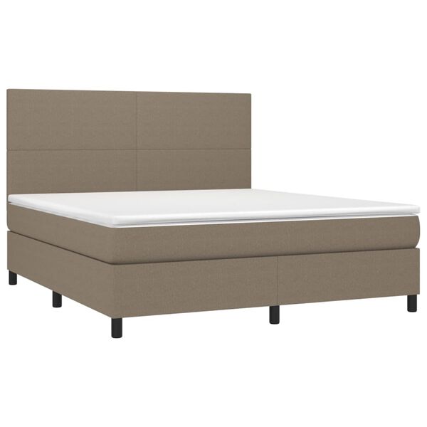 vidaXL Box spring postelja z vzmetnico LED taupe 160x200 cm blago