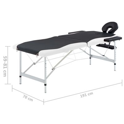 vidaXL 2-conska zložljiva masažna miza aluminij črna in bela