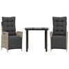 vidaXL Vrtna jedilna garnitura 3-delna z blazinami sv. siv poli ratan