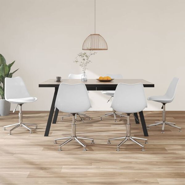 vidaXL Vrtljivi jedilni stoli 6 kosov belo umetno usnje