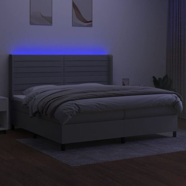 vidaXL Box spring postelja z vzmetnico LED sv. siva 200x200 cm blago