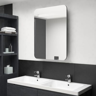 vidaXL LED kopalniška omarica z ogledalom sijoče siva 60x11x80 cm