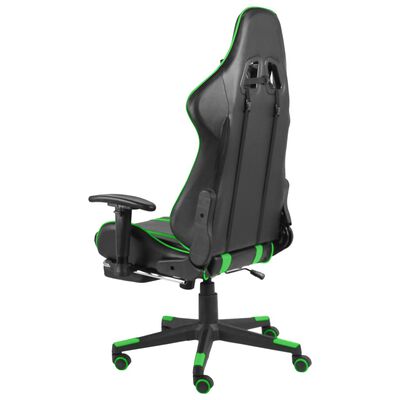 vidaXL Vrtljiv gaming stol z naslonjalom za noge zelen PVC