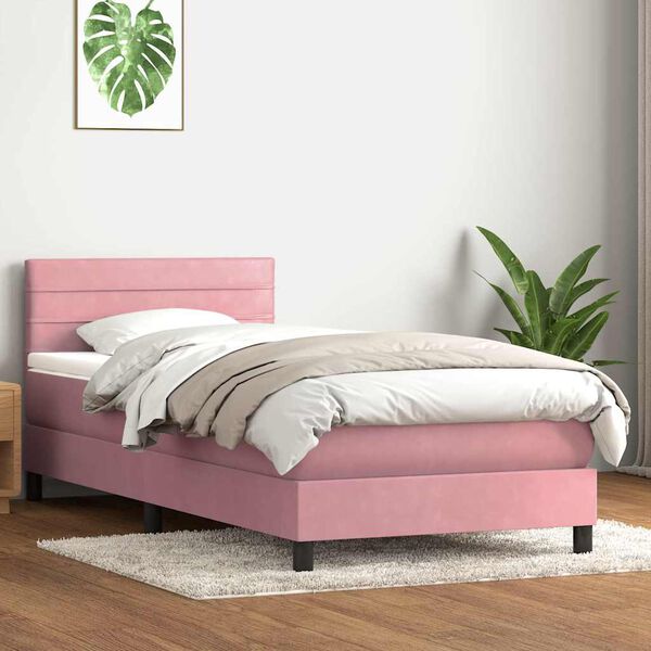 vidaXL Box spring postelja z vzmetnico LED Pink 100x220 cm Velvet