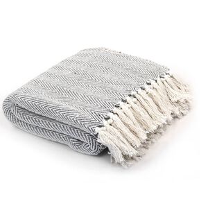 vidaXL Pregrinjalo iz bombaža ribja kost 160x210 cm sivo