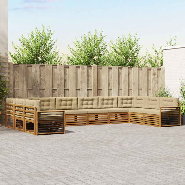 vidaXL Sedežne garniture 10 pcs Naravna in bež Masiven les akacije