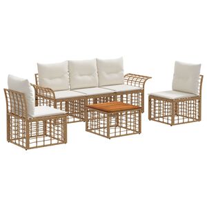vidaXL Zunanja garnitura za sedenje 6 pcs Naravna in krem bela