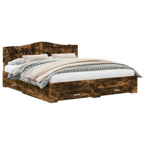 vidaXL Konstrukcija postelje z vzglavjem Dimljeni oreh 200 x 200 cm