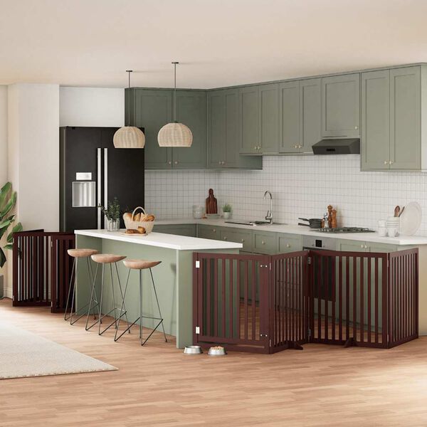 vidaXL Ograda za pse z vrati zložljiva 12 panelov rjava 960 cm les