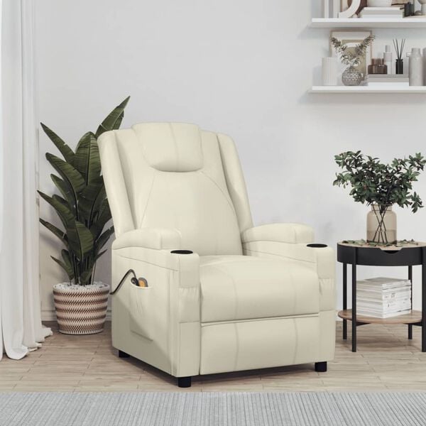 vidaXL Električni masažni stol kremno belo umetno usnje