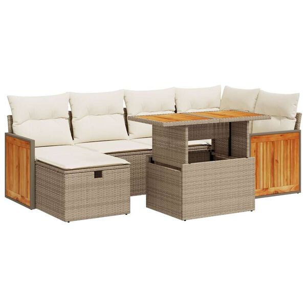 vidaXL Vrtna sedežna garnitura 8-delna z blazinami bež poli ratan