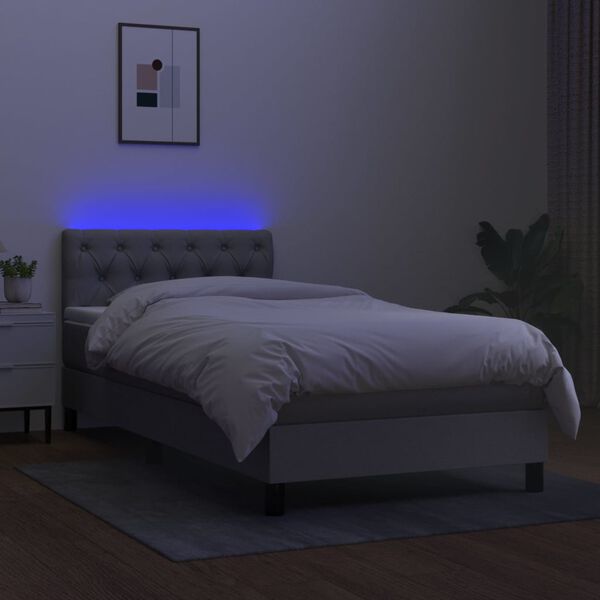vidaXL Box spring postelja z vzmetnico LED svetlo siva 80x200 cm blago