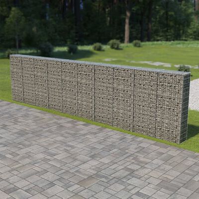 vidaXL Gabionska stena s pokrovi iz pocinkanega jekla 600x30x150 cm