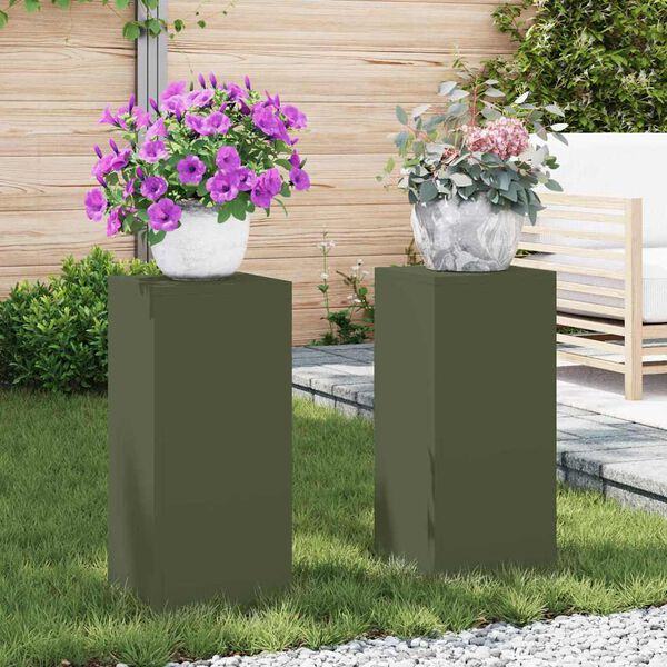 vidaXL Stojalo za rastline 2 pcs Olivno zelena 24 x 24 x 55 cm Jeklo
