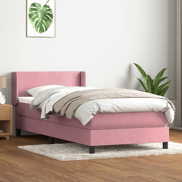 vidaXL Box spring postelja z vzmetnico roza 80x220 cm žamet