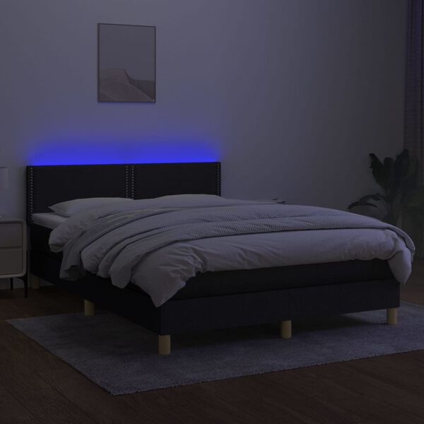 vidaXL Box spring postelja z vzmetnico LED črna 140x190 cm blago