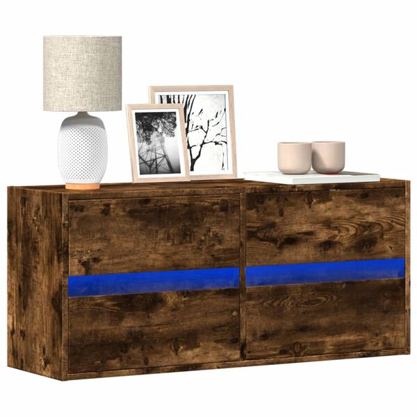 vidaXL Stenska TV omarica z LED lučkami dimljeni hrast 100x31x45 cm