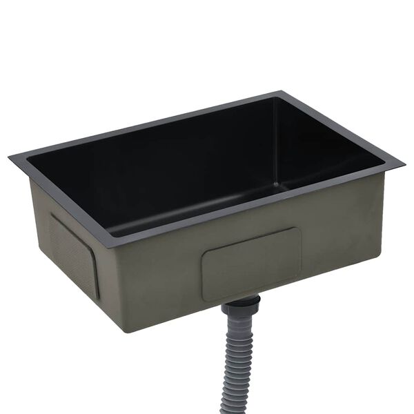 vidaXL Ročno izdelano kuhinjsko pomivalno korito črno nerjaveče jeklo