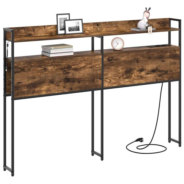 vidaXL Vzglavje s polico Dimljeni hrast 120 cm Konstruiran les