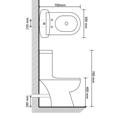 vidaXL WC školjka s kotličkom črna