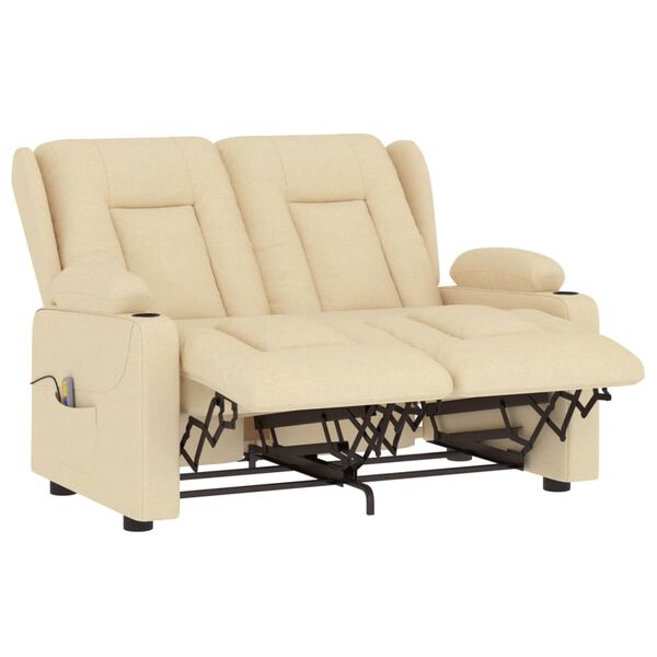 vidaXL Masažni dvosed z držali za skodelico krem blago