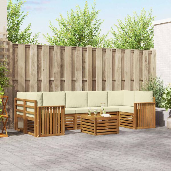 vidaXL Zunanja garnitura za sedenje z blazino 8 pcs Naravna in smetana