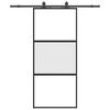 vidaXL Drsna vrata z opremo črna 90x205 cm kaljeno steklo