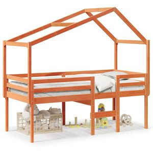 vidaXL Visoka postelja s streho vo&scaron;čeno rjava 90x190 cm trdna borovina