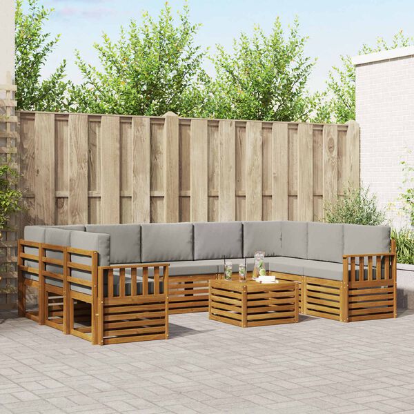 vidaXL Sedežne garniture z blazino 10 pcs Naravna in svetlo siva