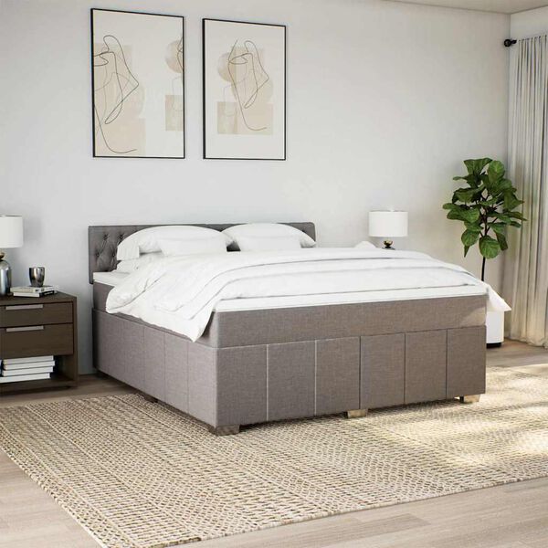 vidaXL Box spring postelja z vzmetnico taupe 180x200 cm blago