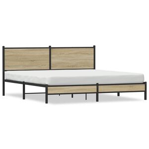 vidaXL Kovinski posteljni okvir brez vzmetnice sonoma hrast 180x200 cm