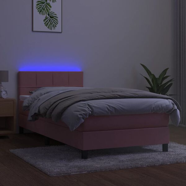 vidaXL Box spring postelja z vzmetnico LED roza 80x200 cm žamet