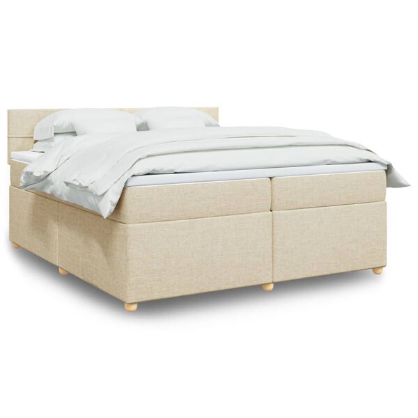 vidaXL Box spring postelja z vzmetnico krem 200x200 cm blago
