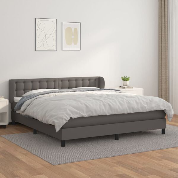 vidaXL Box spring postelja z vzmetnico siva 180x200 cm umetno usnje