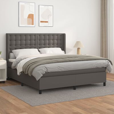vidaXL Box spring postelja z vzmetnico siv 160x200 cm umetno usnje