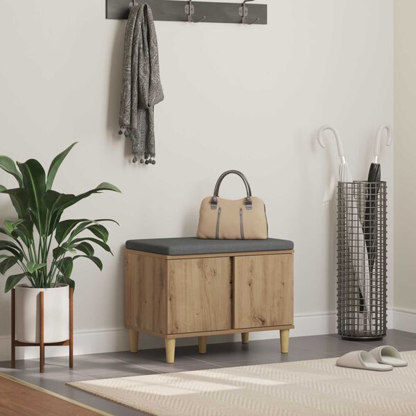 vidaXL Haldna klop z blazino z vrati Umetni hrast 60 x 38 x 46 cm