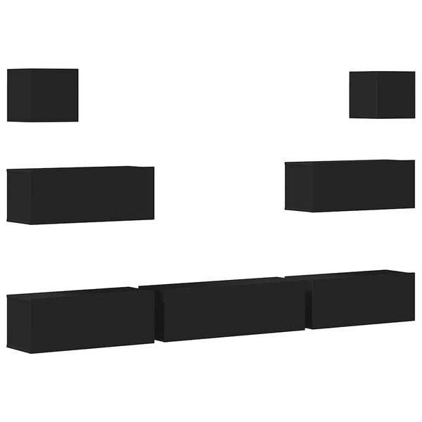 vidaXL Komplet TV omaric 7-delni črn inženirski les