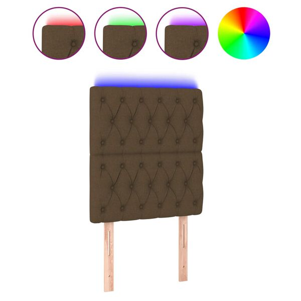 vidaXL LED posteljno vzglavje temno rjavo 80x7x118/128 cm blago