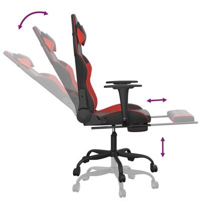 vidaXL Gaming stol z oporo za noge črno in rdeče umetno usnje