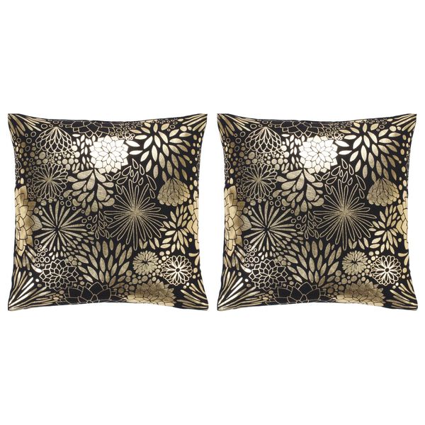 vidaXL Blazine 2 kosa s potiskom črne in zlate 40x40 cm bombaž
