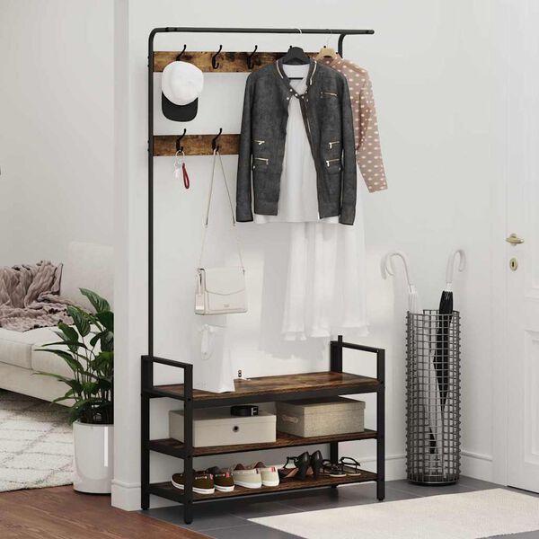 vidaXL Obe&scaron;alnik za pla&scaron;če s polico Dimljeni oreh 95 x 34 x 184 cm