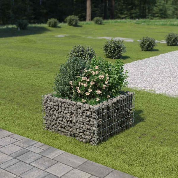vidaXL Visoka greda gabion pocinkano jeklo 90x90x50 cm