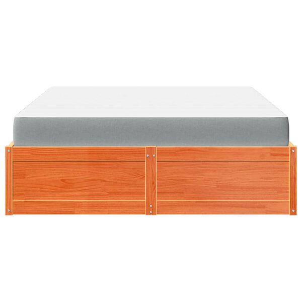 vidaXL Postelja z vzmetnico vo&scaron;čeno rjava 160x200 cm trdna borovina