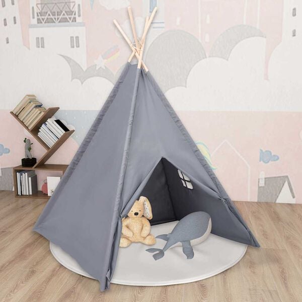 vidaXL Otroški tipi šotor z vrečo peach skin siv 120x120x150 cm