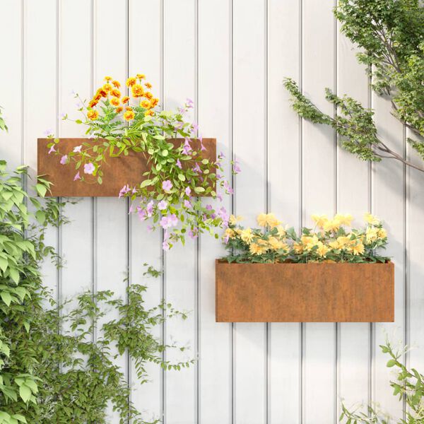 vidaXL Stensko cvetlično korito 2 kosa rjasto corten jeklo 53x10x17 cm