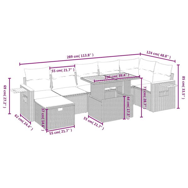 vidaXL Vrtna sedežna garnitura 8-delna z blazinami črn poli ratan