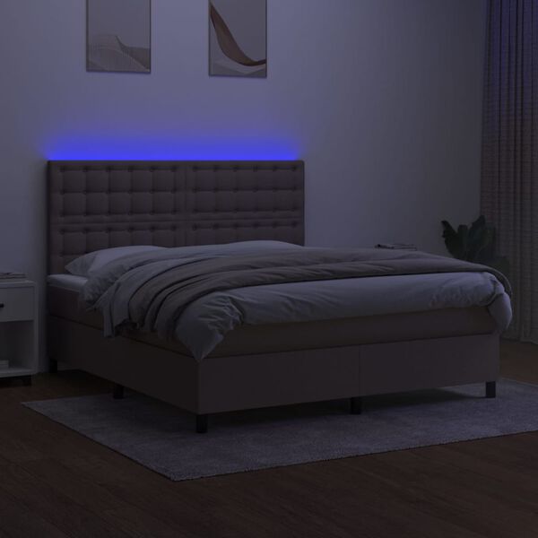 vidaXL Box spring postelja z vzmetnico LED taupe 180x200 cm blago