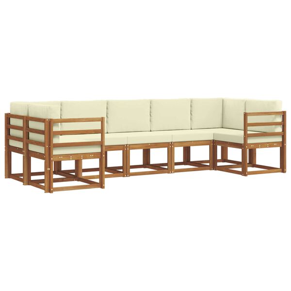 vidaXL Zunanja garnitura za sedenje z blazino 7 pcs Naravna in smetana